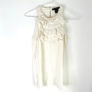 Marina Luna Ivory White Linen Blend Ruffle Sleeveless Blouse Layered Keyhole Top